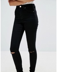 Asos Tall Asos Tall Ridley High Waist Skinny Jean In Clean Black With Ripped Knees