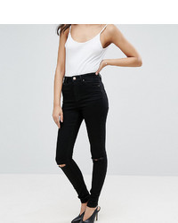 Asos Tall Asos Tall Ridley High Waist Skinny Jean In Clean Black With Ripped Knees