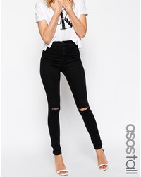 Asos Tall Rivington Jegging In Black With Two Ripped Knees