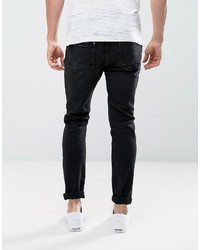 Bershka Skinny Jeans With Rips In Black Wash