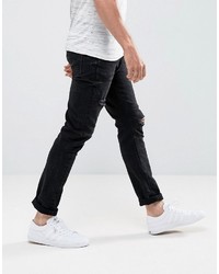 Bershka Skinny Jeans With Rips In Black Wash