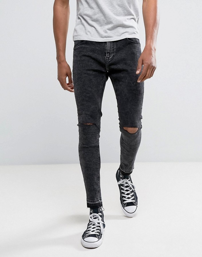 Bershka Super Skinny Jeans In Washed Black Knee Rip, $48 | Asos Lookastic