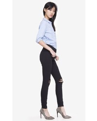 Express Black High Waisted Ripped Knee Stretch Jean Leggings