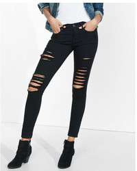 Express Black Mid Rise Ripped Stretch Jean Leggings