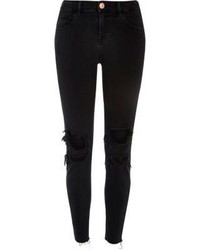 River Island Black Ripped Alannah Relaxed Skinny Jeans