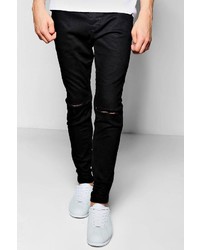 Boohoo Black Stretch Skinny Jeans With Ripped Knees