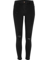 River Island Black Washed Molly Ripped Jeggings
