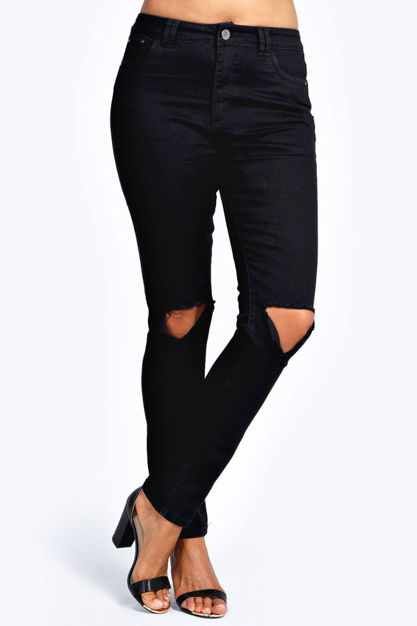 black ripped knee jeans womens