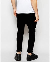 Asos Brand Drop Crotch Jeans In Black With Knee Rips