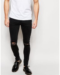 Brooklyn Supply Co Jeans Super Skinny Fit Washed Black Ripped Knee