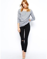Asos Collection Jameson Low Rise Denim Jeggings In Washed Black With Ripped Knee