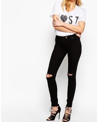Asos Collection Lisbon Skinny Mid Rise Jeans In Black With Displaced Knees