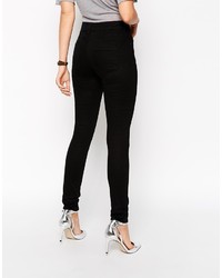 Asos Collection Lisbon Skinny Mid Rise Jeans In Clean Black With Thigh Rip