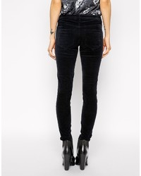 Asos Collection Mid Rise Skinny Jeans In Washed Black Cord With Ripped Knee