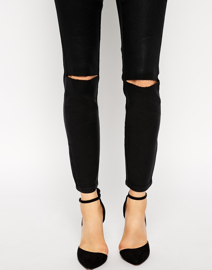 black ripped ankle grazer jeans