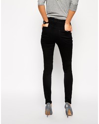 Asos Collection Ridley Skinny Jeans In Clean Black With Ripped Knees