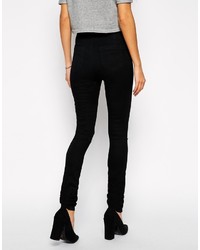 Asos Collection Rivington High Waist Denim Jeggings In Black With Ripped Knees