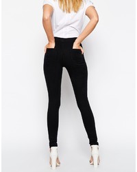 Asos Collection Rivington High Waist Denim Jeggings In Washed Black With Ripped Knees
