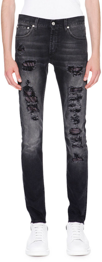 Ripped jeans with hot sale underlayer