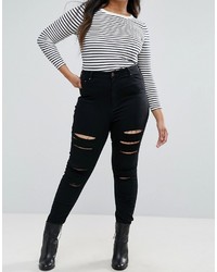 Asos Curve Curve Ridley Skinny Jean In Black With Shredded Rips