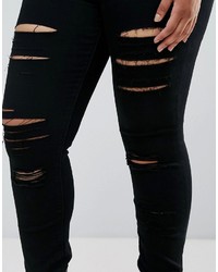 Asos Curve Curve Ridley Skinny Jean In Black With Shredded Rips