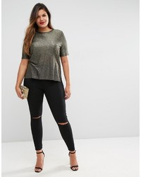 Asos Curve Curve Rivington Jeggings In Clean Black With Rips
