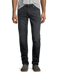 Saint Laurent Dirty Wash Skinny Jeans With Ripped Knee