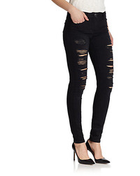 3x1 Distressed Mid Rise Skinny Jeans, $255