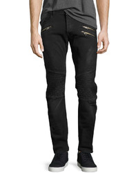 Just Cavalli Distressed Moto Skinny Jeans With Zippers Faded Black