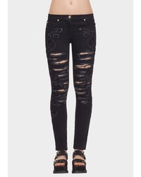 Versace Embroidered Baroque Ripped Jeans