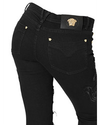 Versace Embroidered Ripped Skinny Denim Jeans