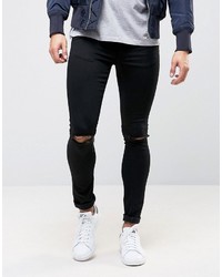 Asos Extreme Super Skinny Jeans With Knee Rips In Black
