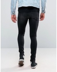Asos Extreme Super Skinny Jeans With Opens Rips In Washed Black
