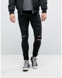 New Look Extreme Super Skinny Jeans With Rips In Black
