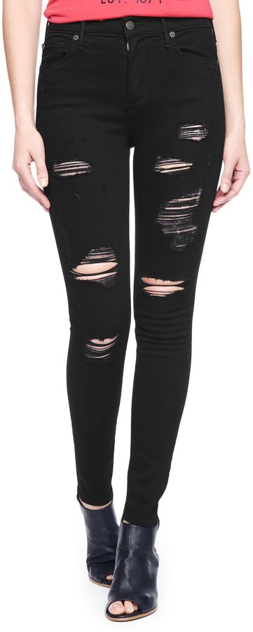 super skinny high waisted black ripped jeans
