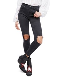 high rise busted knee skinny jeans