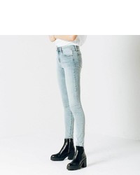DSTLD High Waisted Skinny Jeans In Black Coated Powerstretch