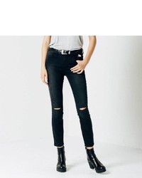 DSTLD High Waisted Skinny Jeans In Black Coated Powerstretch