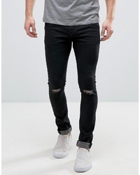 Hoxton Denim Super Skinny Black Jeans With Knee Rip