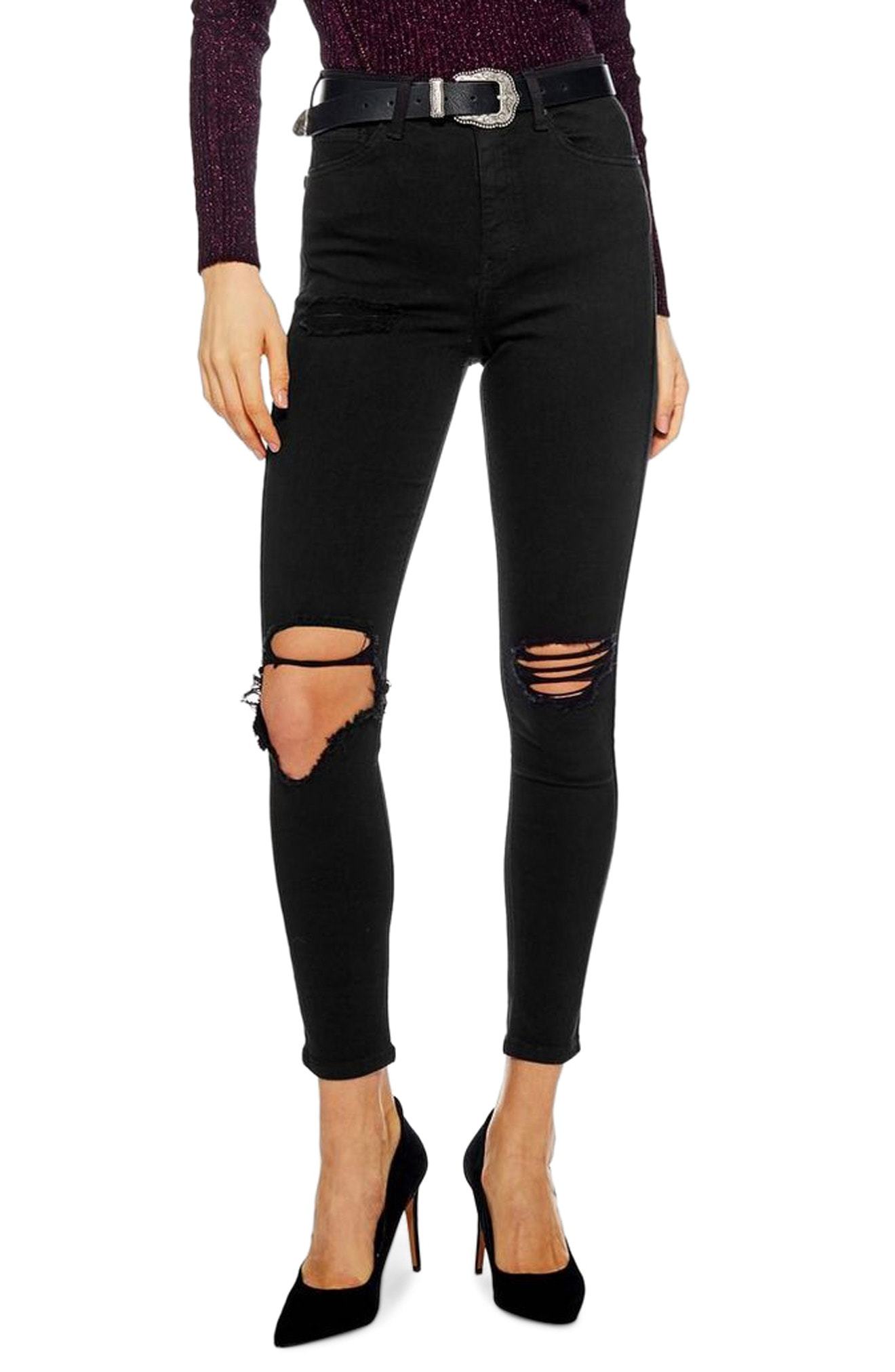 Topshop Petite Jamie jeans with thigh rip in dark gray - ShopStyle