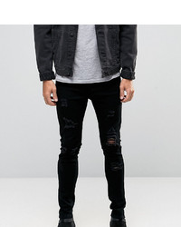 Liquor N Poker Skinny Extreme Rips Jeans In Washed Black