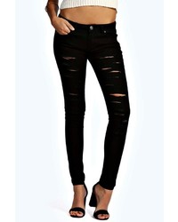 Boohoo Lisa Low Rise All Over Rip Skinny Jeans