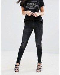 Cheap Monday Mid Rise Spray On Rip Knee Jeans