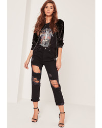 Missguided High Waisted Ripped Cropped Skinny Jeans Black