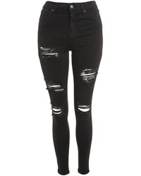 Topshop Moto Washed Black Super Ripped Jamie Jeans
