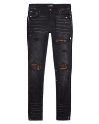 Amiri Mx1 Plaid Patch Ripped Skinny Jeans
