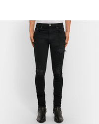 Amiri Mx1 Skinny Fit Leather Trimmed Distressed Stretch Denim Jeans