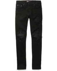 Amiri Mx1 Skinny Fit Leather Trimmed Distressed Stretch Denim Jeans