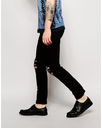 Religion Noize Skinny Fit Black Jeans With Cut Outs