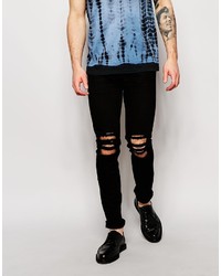 Religion Noize Skinny Fit Black Jeans With Cut Outs